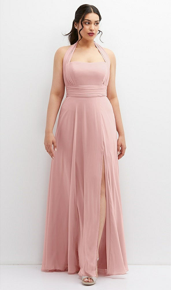 Front View - Rose Chiffon Convertible Maxi Dress with Multi-Way Tie Straps
