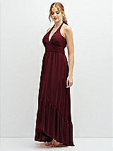 Side View Thumbnail - Cabernet Chiffon Halter High-Low Dress with Deep Ruffle Hem