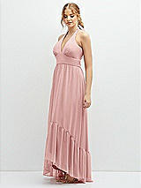 Side View Thumbnail - Rose Chiffon Halter High-Low Dress with Deep Ruffle Hem