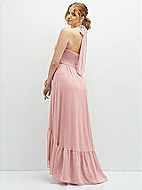 Rear View Thumbnail - Rose Chiffon Halter High-Low Dress with Deep Ruffle Hem