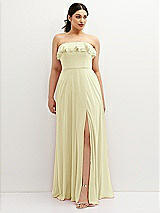 Front View Thumbnail - Butter Yellow Tiered Ruffle Neck Strapless Maxi Dress with Front Slit