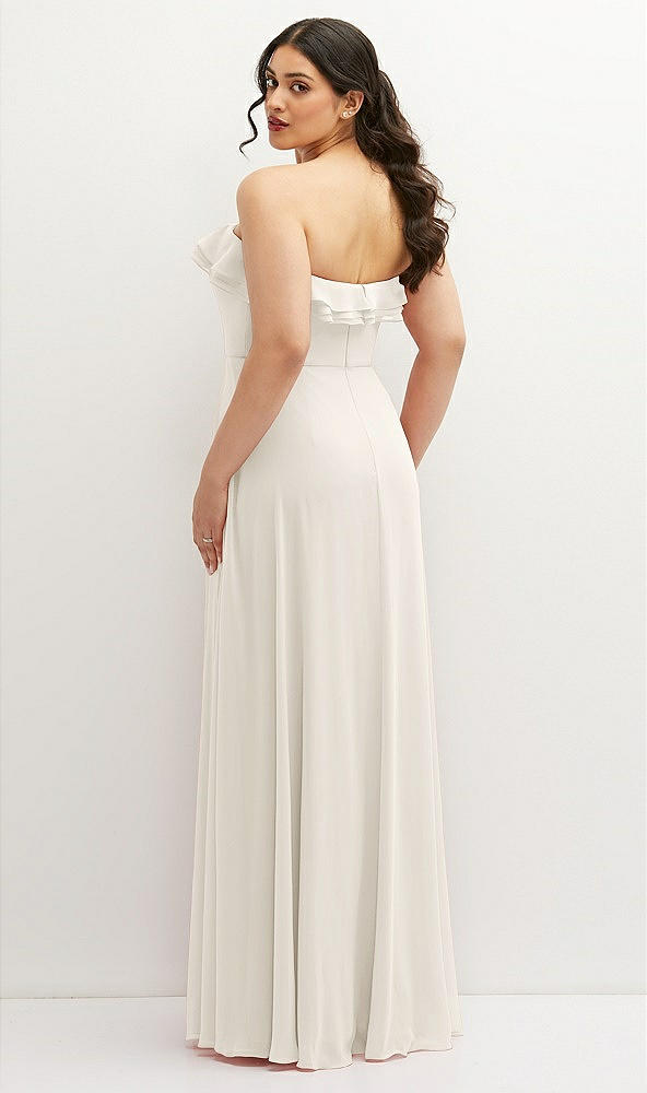Back View - Ivory Tiered Ruffle Neck Strapless Maxi Dress with Front Slit