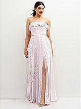 Front View Thumbnail - Watercolor Print Tiered Ruffle Neck Strapless Maxi Dress with Front Slit