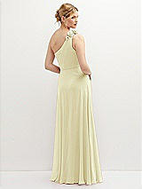 Rear View Thumbnail - Butter Yellow Handworked Flower Trimmed One-Shoulder Chiffon Maxi Dress