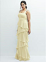 Side View Thumbnail - Butter Yellow Asymmetrical Tiered Ruffle Chiffon Maxi Dress with Square Neckline