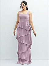 Front View Thumbnail - Suede Rose Asymmetrical Tiered Ruffle Chiffon Maxi Dress with Square Neckline