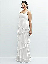 Side View Thumbnail - White Asymmetrical Tiered Ruffle Chiffon Maxi Dress with Square Neckline