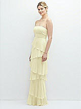 Side View Thumbnail - Butter Yellow Strapless Asymmetrical Tiered Ruffle Chiffon Maxi Dress