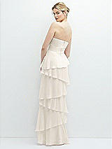 Rear View Thumbnail - Ivory Strapless Asymmetrical Tiered Ruffle Chiffon Maxi Dress