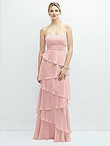 Front View Thumbnail - Rose Strapless Asymmetrical Tiered Ruffle Chiffon Maxi Dress