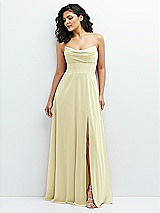 Alt View 1 Thumbnail - Butter Yellow Chiffon Corset Maxi Dress with Removable Off-the-Shoulder Swags