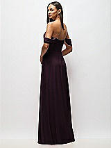 Rear View Thumbnail - Deep Plum Chiffon Corset Maxi Dress with Removable Off-the-Shoulder Swags