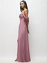 Side View Thumbnail - Dusty Pink Chiffon Corset Maxi Dress with Removable Off-the-Shoulder Swags