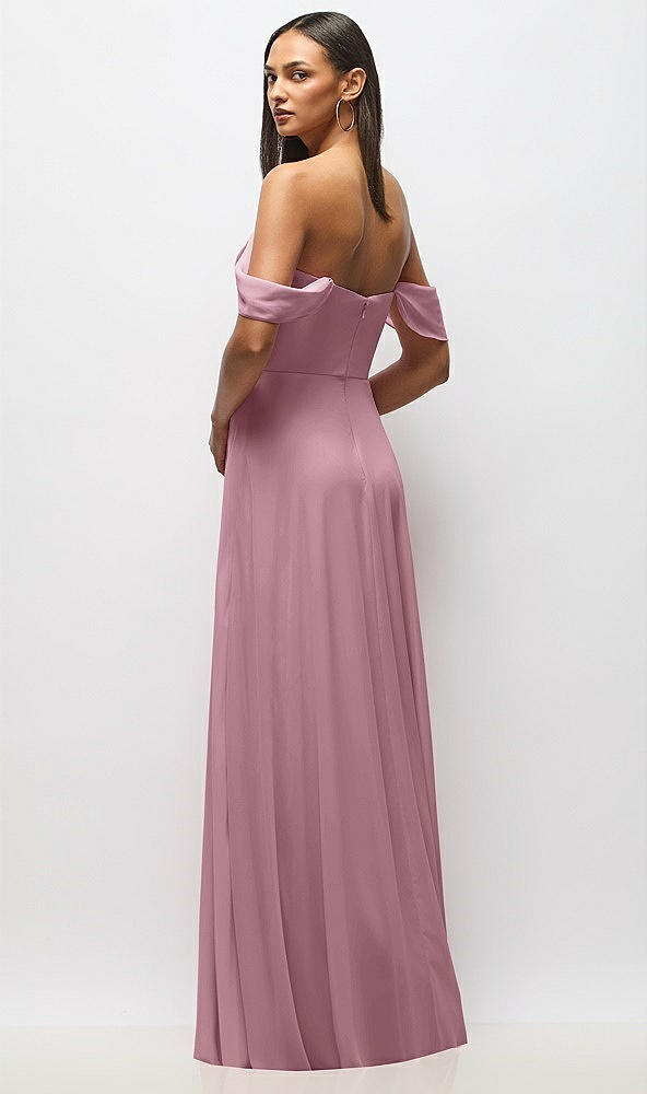 Back View - Dusty Pink Chiffon Corset Maxi Dress with Removable Off-the-Shoulder Swags