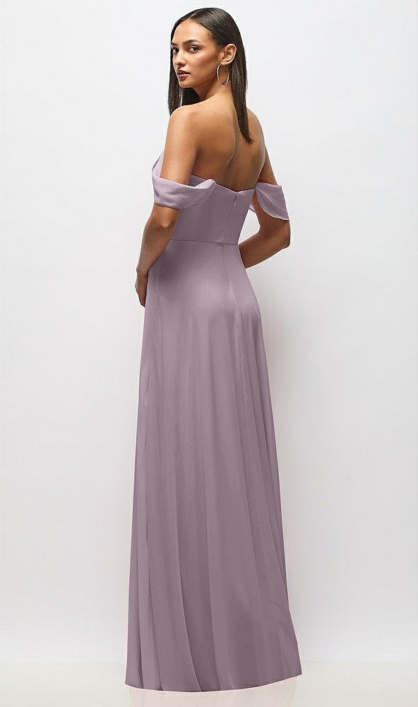 Back View - Lilac Dusk Chiffon Corset Maxi Dress with Removable Off-the-Shoulder Swags