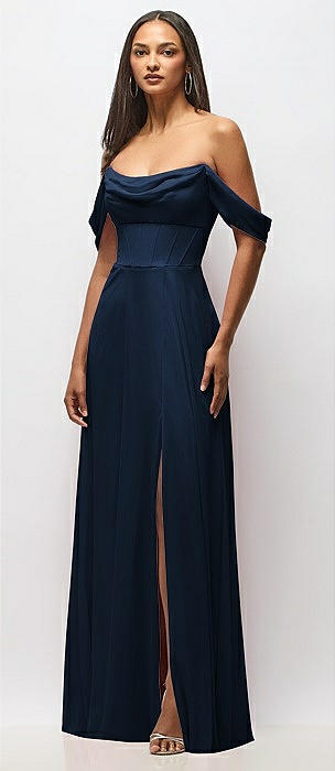 Chiffon Corset Maxi Dress with Removable Off-the-Shoulder Swags