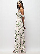 Side View Thumbnail - Palm Beach Print Chiffon Corset Maxi Dress with Removable Off-the-Shoulder Swags