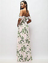 Rear View Thumbnail - Palm Beach Print Chiffon Corset Maxi Dress with Removable Off-the-Shoulder Swags