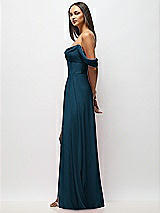 Side View Thumbnail - Atlantic Blue Chiffon Corset Maxi Dress with Removable Off-the-Shoulder Swags