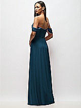 Rear View Thumbnail - Atlantic Blue Chiffon Corset Maxi Dress with Removable Off-the-Shoulder Swags