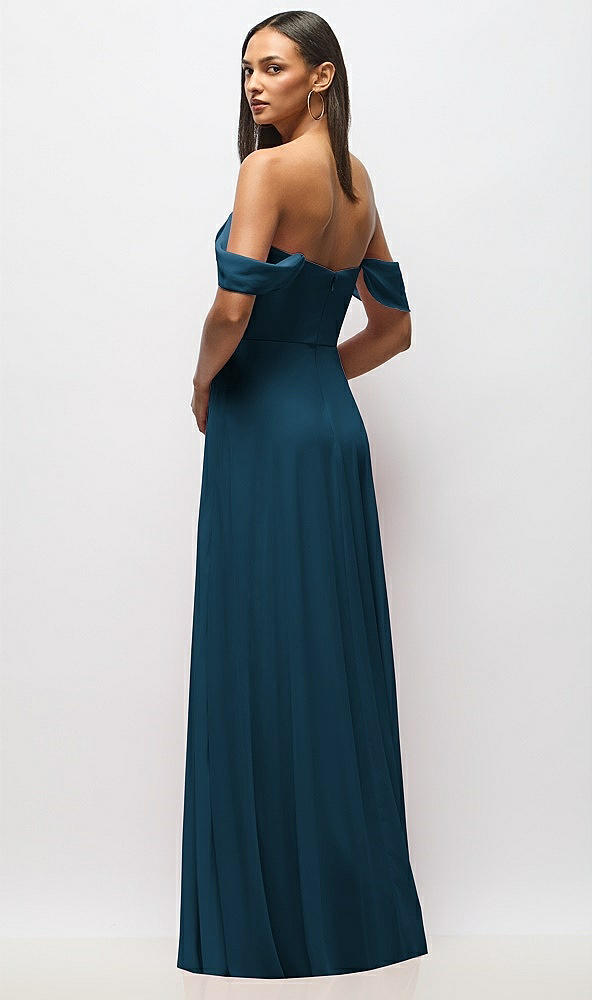 Back View - Atlantic Blue Chiffon Corset Maxi Dress with Removable Off-the-Shoulder Swags
