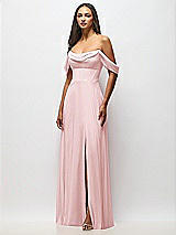 Front View Thumbnail - Ballet Pink Chiffon Corset Maxi Dress with Removable Off-the-Shoulder Swags