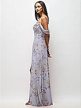 Side View Thumbnail - Butterfly Botanica Silver Dove Chiffon Corset Maxi Dress with Removable Off-the-Shoulder Swags