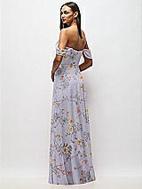 Rear View Thumbnail - Butterfly Botanica Silver Dove Chiffon Corset Maxi Dress with Removable Off-the-Shoulder Swags