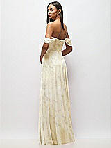 Rear View Thumbnail - Butter Yellow Floral Chiffon Corset Maxi Dress with Removable Off-the-Shoulder Swags