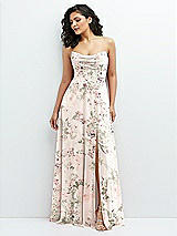 Alt View 1 Thumbnail - Blush Garden Chiffon Corset Maxi Dress with Removable Off-the-Shoulder Swags