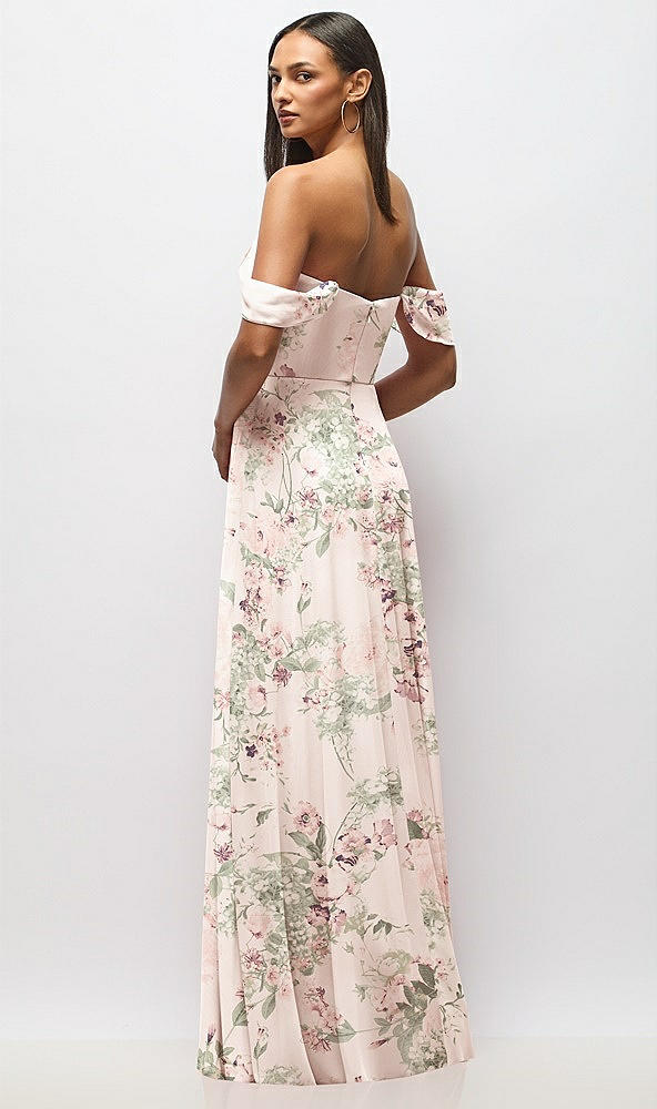 Back View - Blush Garden Chiffon Corset Maxi Dress with Removable Off-the-Shoulder Swags