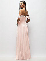 Rear View Thumbnail - Blush Chiffon Corset Maxi Dress with Removable Off-the-Shoulder Swags