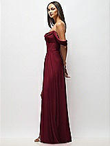 Side View Thumbnail - Burgundy Chiffon Corset Maxi Dress with Removable Off-the-Shoulder Swags