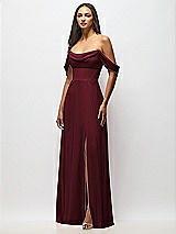 Front View Thumbnail - Cabernet Chiffon Corset Maxi Dress with Removable Off-the-Shoulder Swags