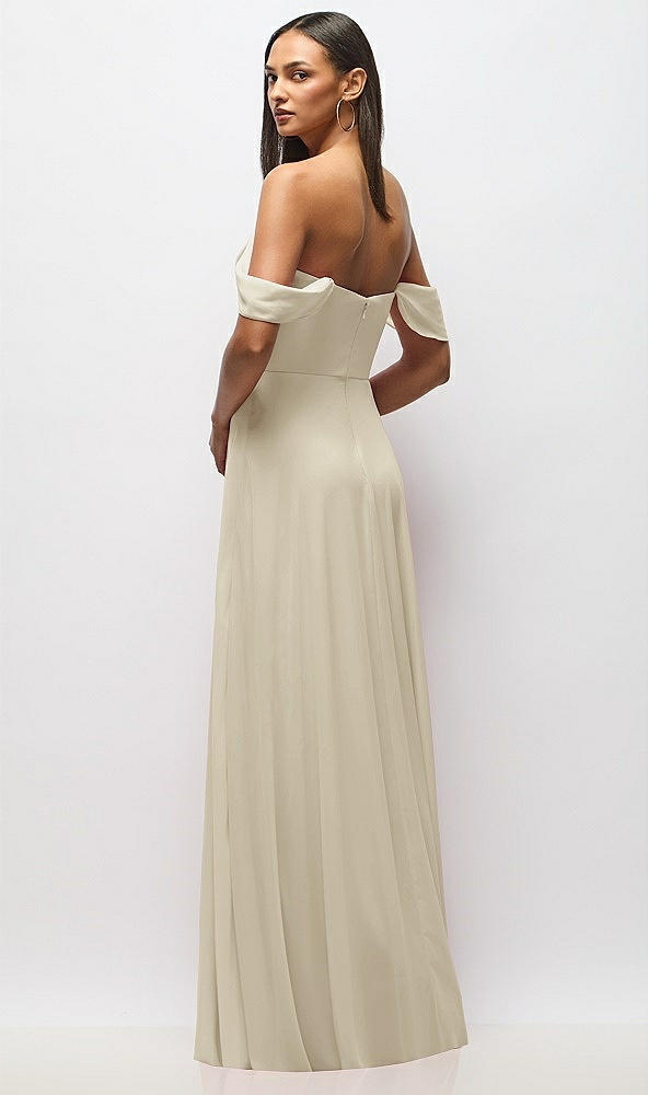 Back View - Champagne Chiffon Corset Maxi Dress with Removable Off-the-Shoulder Swags
