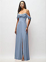 Front View Thumbnail - Cloudy Chiffon Corset Maxi Dress with Removable Off-the-Shoulder Swags