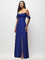 Front View Thumbnail - Cobalt Blue Chiffon Corset Maxi Dress with Removable Off-the-Shoulder Swags