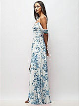 Side View Thumbnail - Cottage Rose Dusk Blue Chiffon Corset Maxi Dress with Removable Off-the-Shoulder Swags