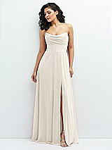 Alt View 1 Thumbnail - Ivory Chiffon Corset Maxi Dress with Removable Off-the-Shoulder Swags