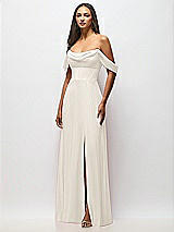 Front View Thumbnail - Ivory Chiffon Corset Maxi Dress with Removable Off-the-Shoulder Swags