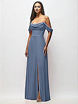 Front View Thumbnail - Larkspur Blue Chiffon Corset Maxi Dress with Removable Off-the-Shoulder Swags