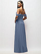 Rear View Thumbnail - Larkspur Blue Chiffon Corset Maxi Dress with Removable Off-the-Shoulder Swags