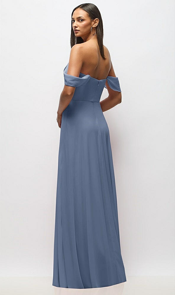 Back View - Larkspur Blue Chiffon Corset Maxi Dress with Removable Off-the-Shoulder Swags