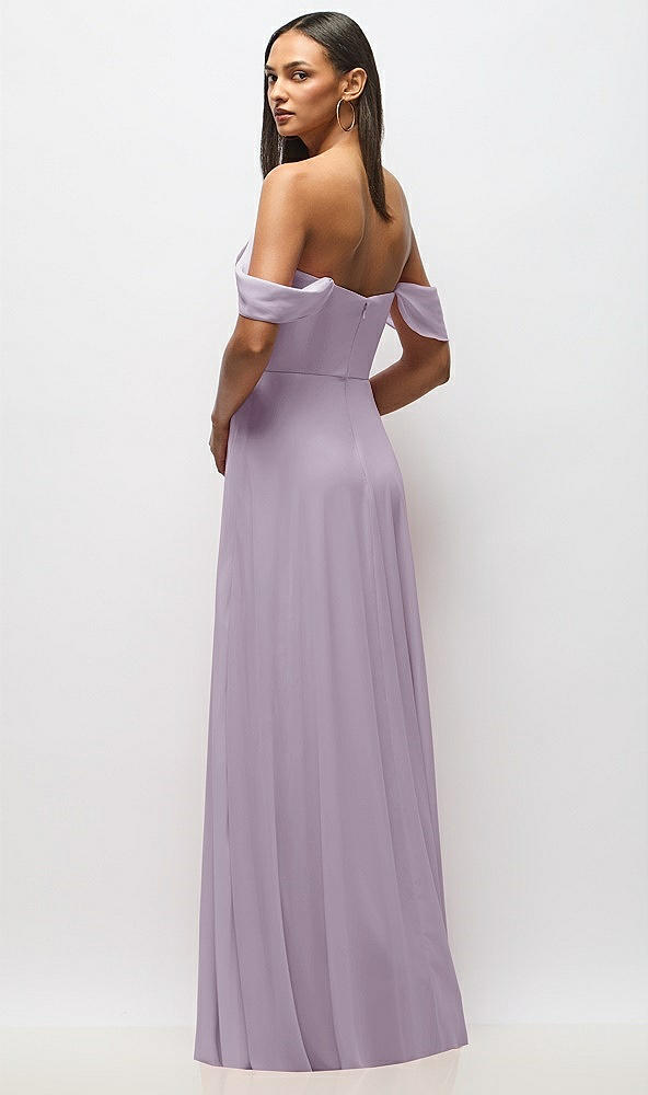 Back View - Lilac Haze Chiffon Corset Maxi Dress with Removable Off-the-Shoulder Swags