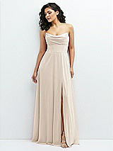 Alt View 1 Thumbnail - Oat Chiffon Corset Maxi Dress with Removable Off-the-Shoulder Swags