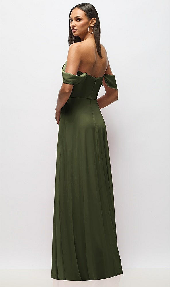Back View - Olive Green Chiffon Corset Maxi Dress with Removable Off-the-Shoulder Swags
