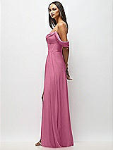 Side View Thumbnail - Orchid Pink Chiffon Corset Maxi Dress with Removable Off-the-Shoulder Swags