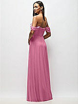 Rear View Thumbnail - Orchid Pink Chiffon Corset Maxi Dress with Removable Off-the-Shoulder Swags