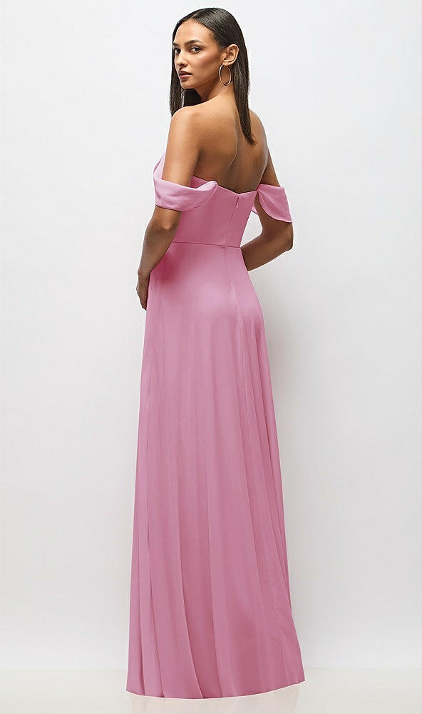 Back View - Powder Pink Chiffon Corset Maxi Dress with Removable Off-the-Shoulder Swags