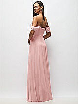 Rear View Thumbnail - Rose Chiffon Corset Maxi Dress with Removable Off-the-Shoulder Swags